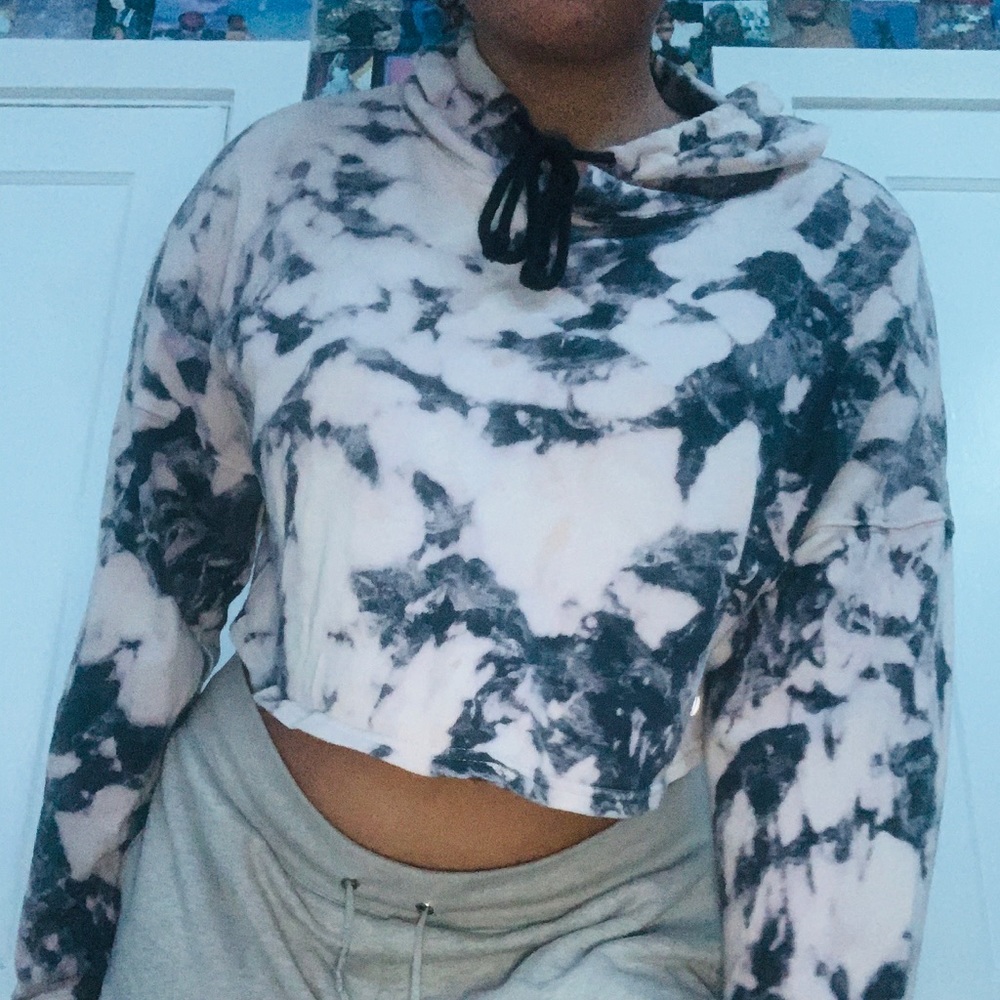 Pink and black marble cropped hoodie